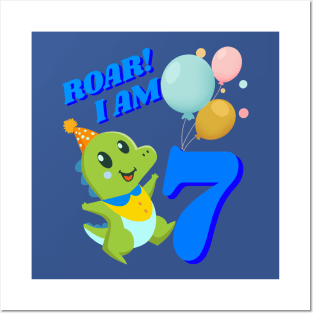 7th Birthday Child Kid Dino Dinosaur ROAR Posters and Art